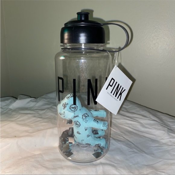 PINK Victoria’s Secret Limited Edition Water Bottle Blue Mini Dog confetti New - Picture 1 of 2